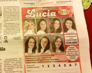 Ein Zeitungsausschnitt: Die Smålandsposten ruft zur Lucia-Wahl auf